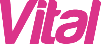 Logo de Vital en couleur rose vif.
