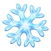 Flocon de neige bleu transparent à six branches avec des contours doux.