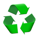 Symbole de recyclage vert en 3D avec trois flèches formant un triangle.