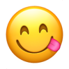 Emoji souriant avec les yeux plissés et la langue tirée sur le côté en signe de gourmandise.
