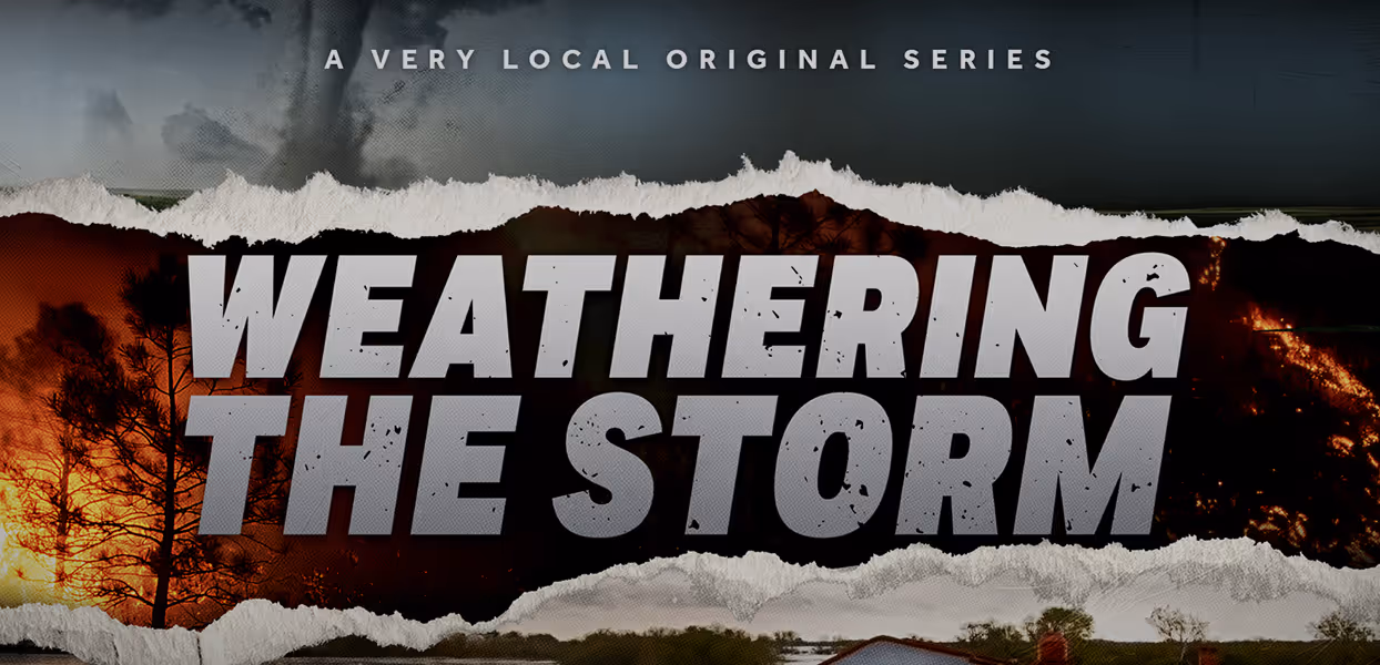 "Weathering the Storm" headline on video. 