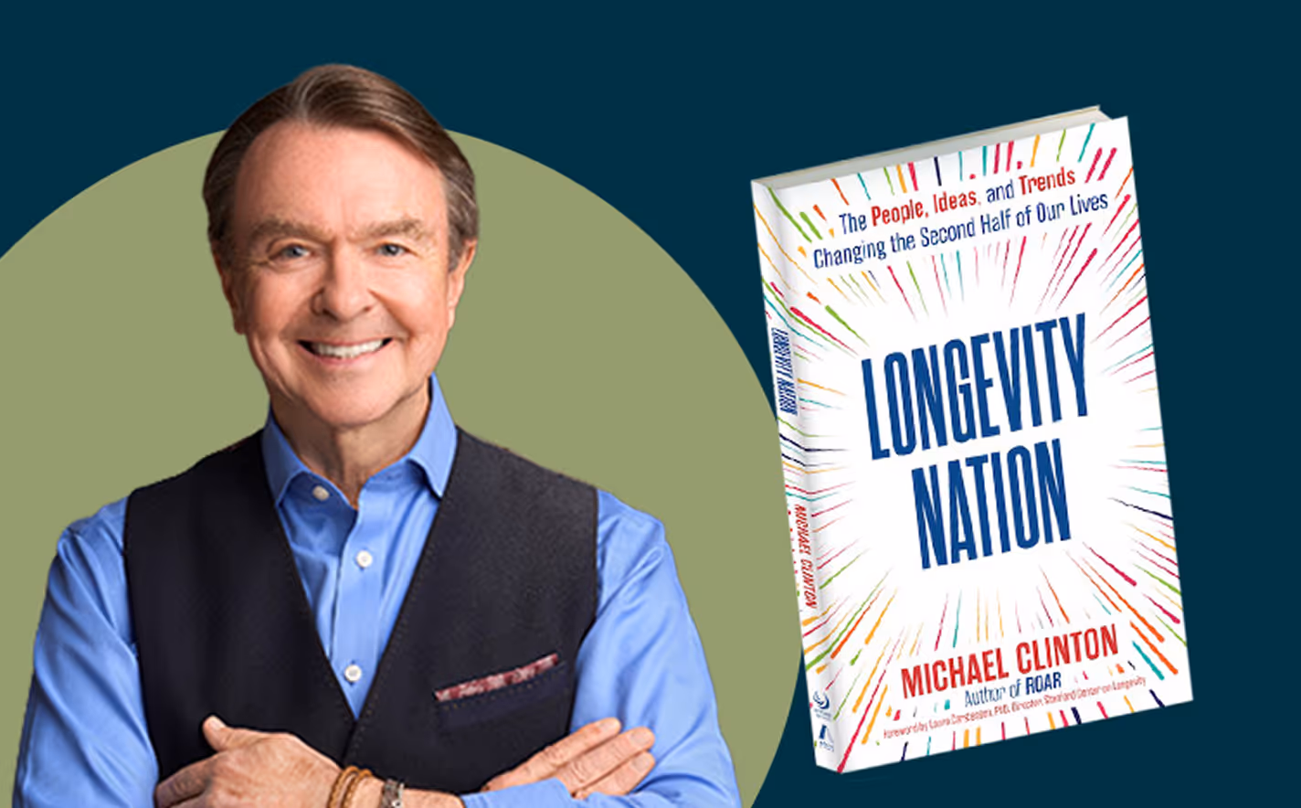 Michael Clinton headshot and cover of his book.