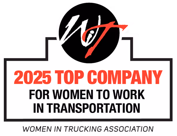 Women in Trucking Association 2025 Top Company for Women To Work in Transportation badge. 