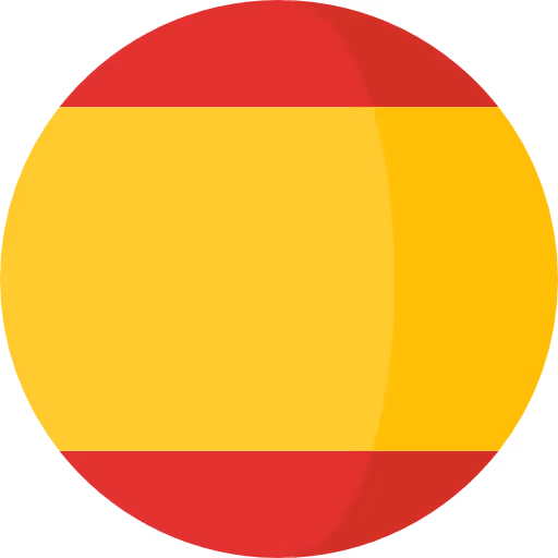Circular icon of the Spain flag with red and yellow horizontal stripes.