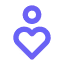 Icon of a person with a heart in the chest symbolizing care or health.