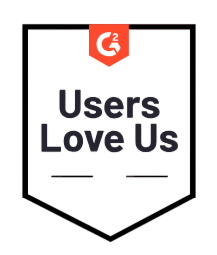 Black badge with a red top featuring a circular arrow icon above the text 'Users Love Us'.