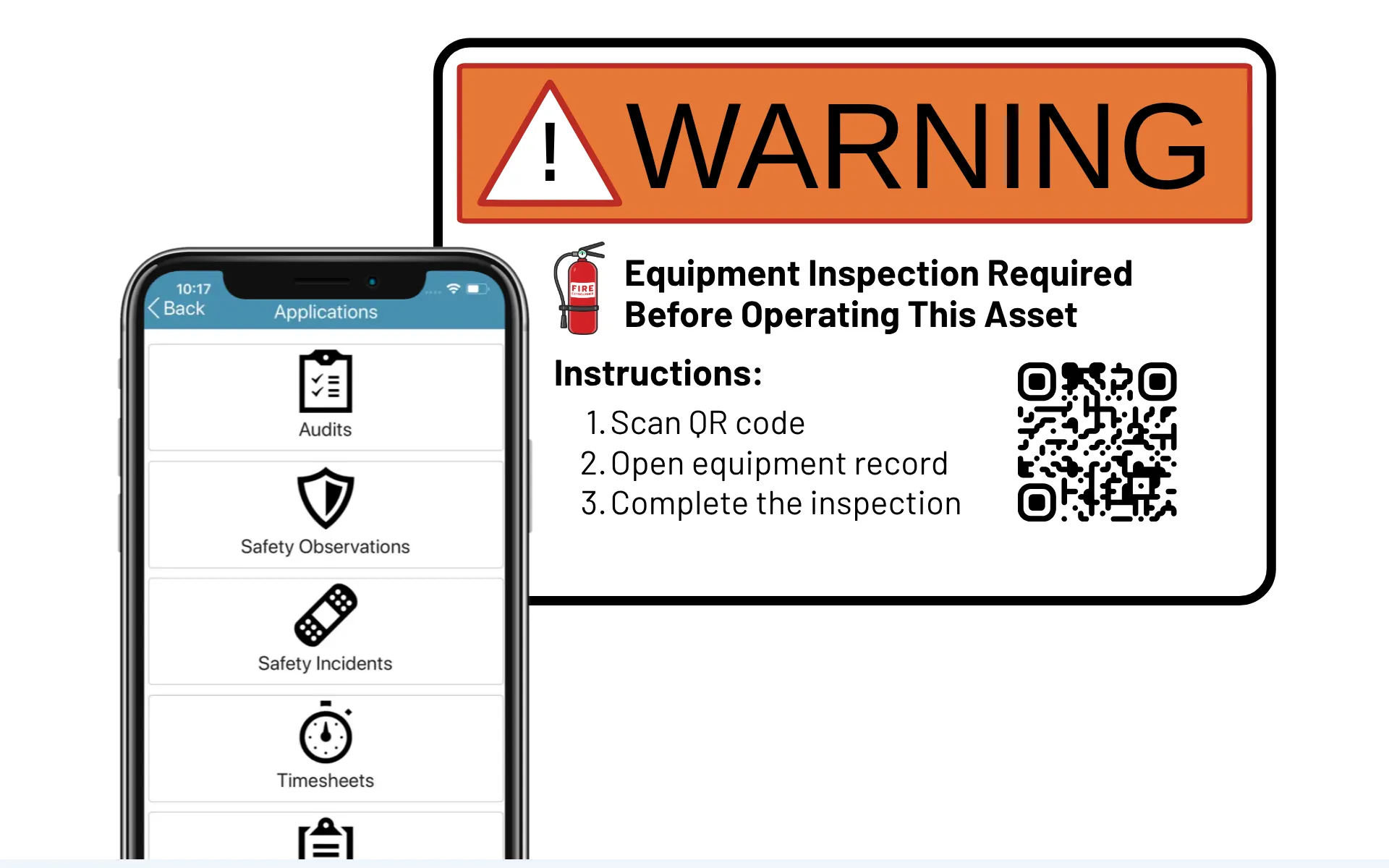 Equipment QR code that opens the asset's inspection in the SafetyIQ mobile app