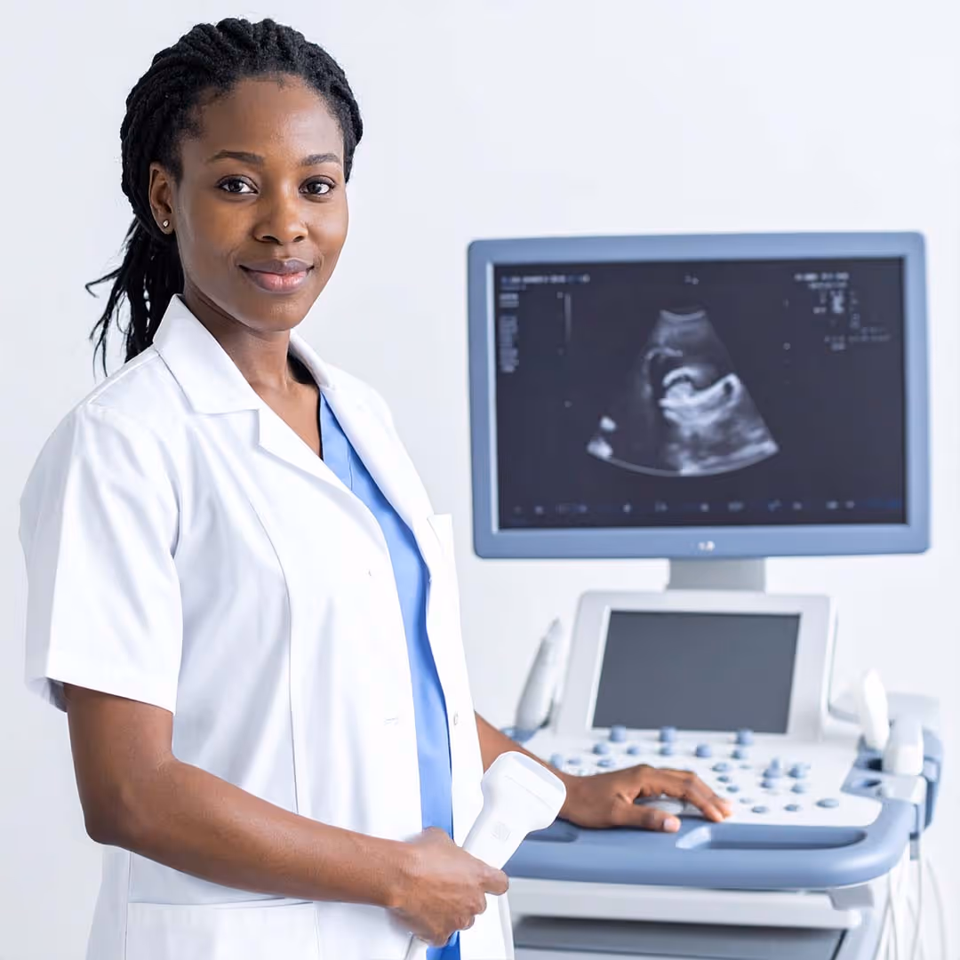 Gynäkologin mit Ultraschallgerät.