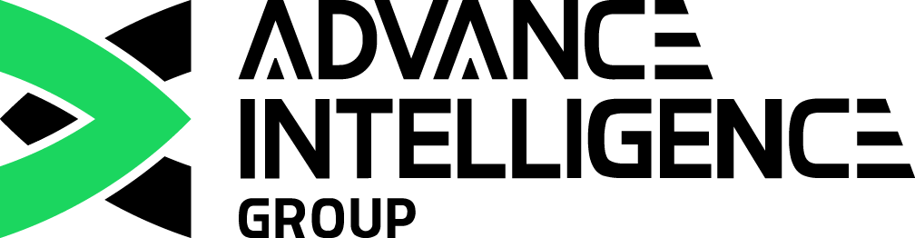 Green stylized arrow pointing right with the text 'ADVANCED AI' in black capital letters.