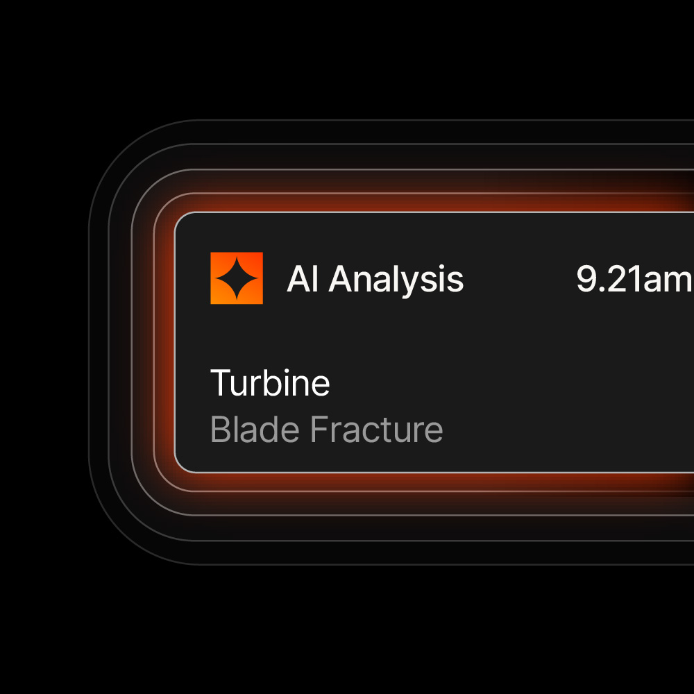 AI Analysis notification indicating turbine blade fracture detected at 9:21 am.