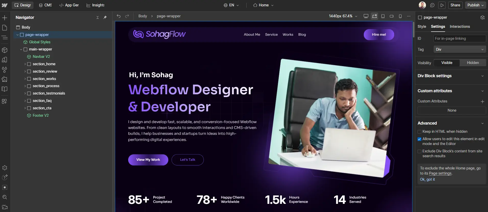 Website screenshot with the headline 'Visual storytelling is your superpower' and a man working at a computer in a recording studio environment.