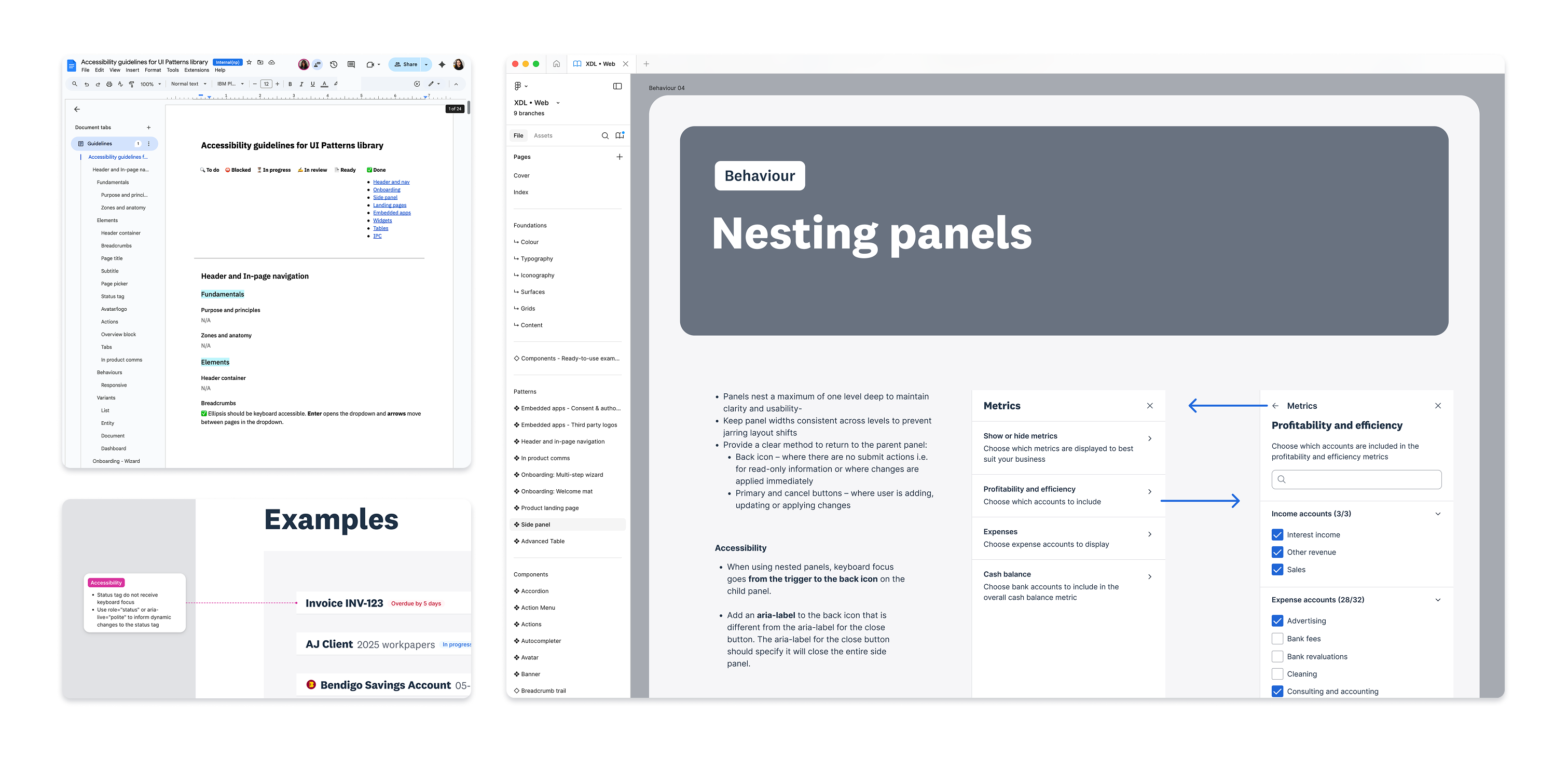 Screenshot of the accessibility guidelines across google docs and figma files.
