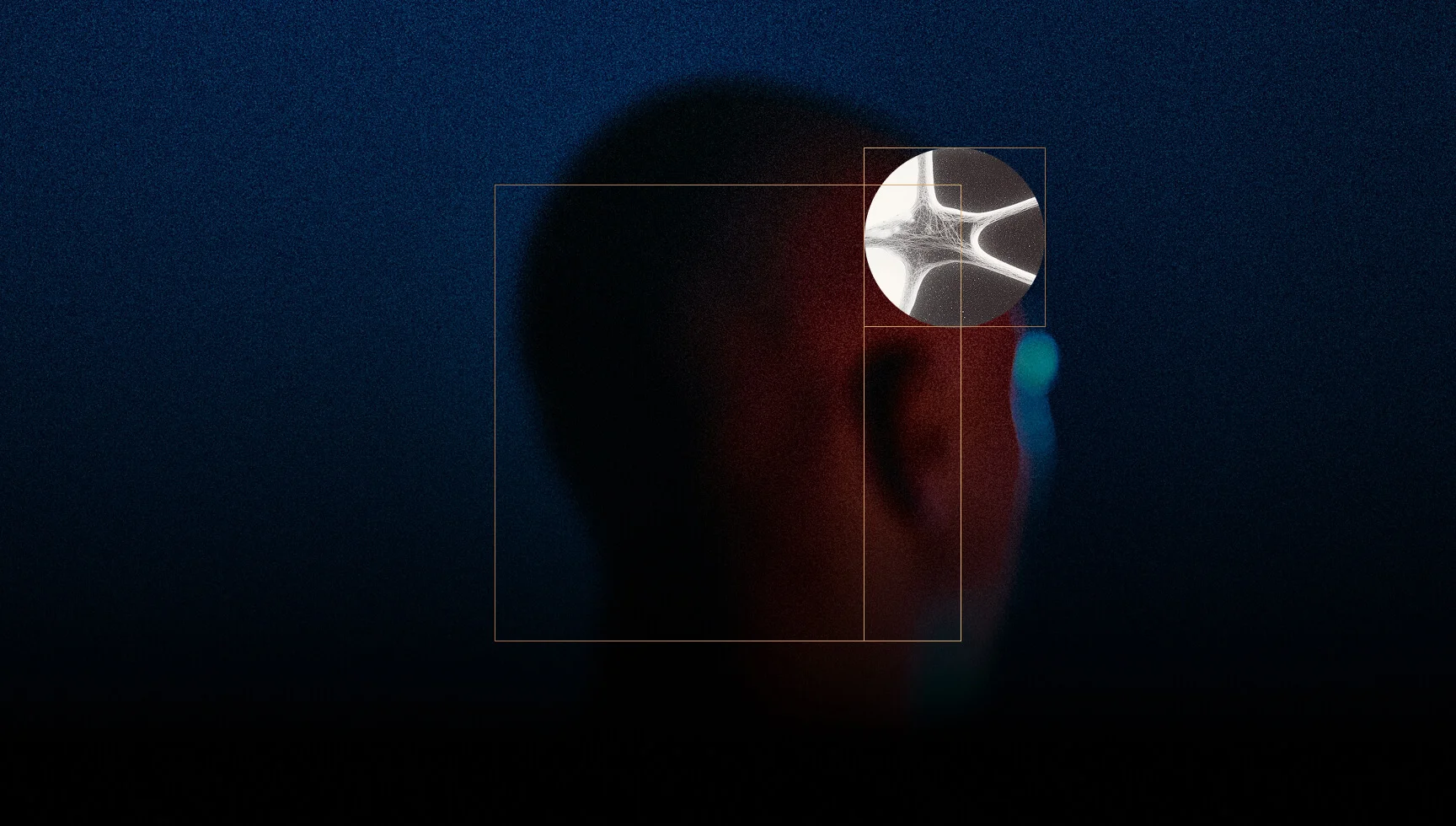 Silhouette of a person’s head with a circular inset showing a close-up of neural connections or neuron structure.