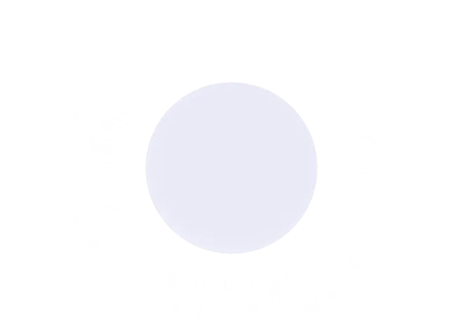 Abstract circular graphic with a solid center circle surrounded by a ring of white block segments.