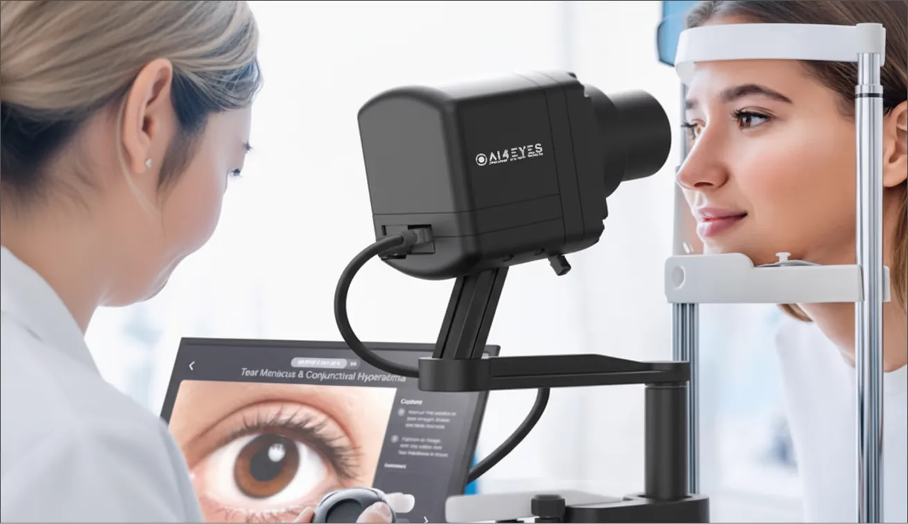 lady doctor checking patients eyes on a machiene
