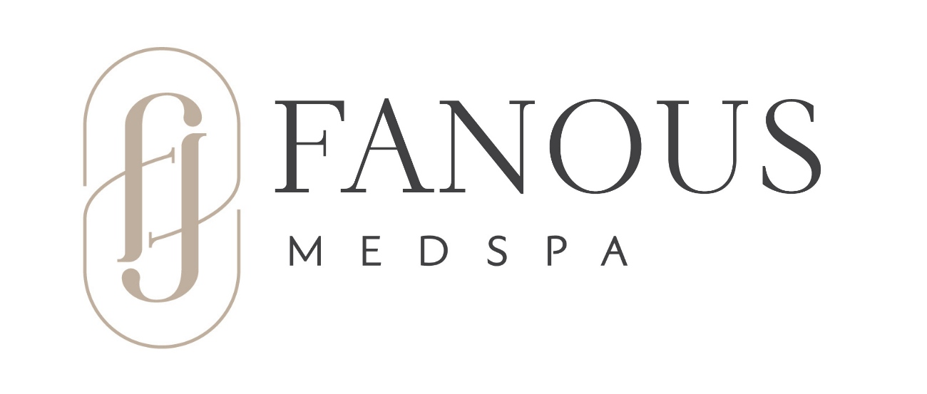 Fanous Medspa logo with stylized initials 'f' and 'j' inside an oval shape and text 'FANOUS MEDSPA'.