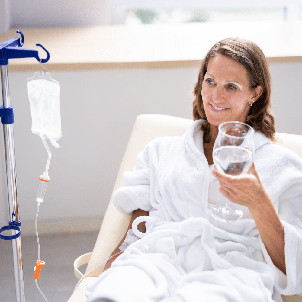 Relaxing IV hydration drip session providing wellness and rehydration benefits at Fanous Medspa in Charlotte.