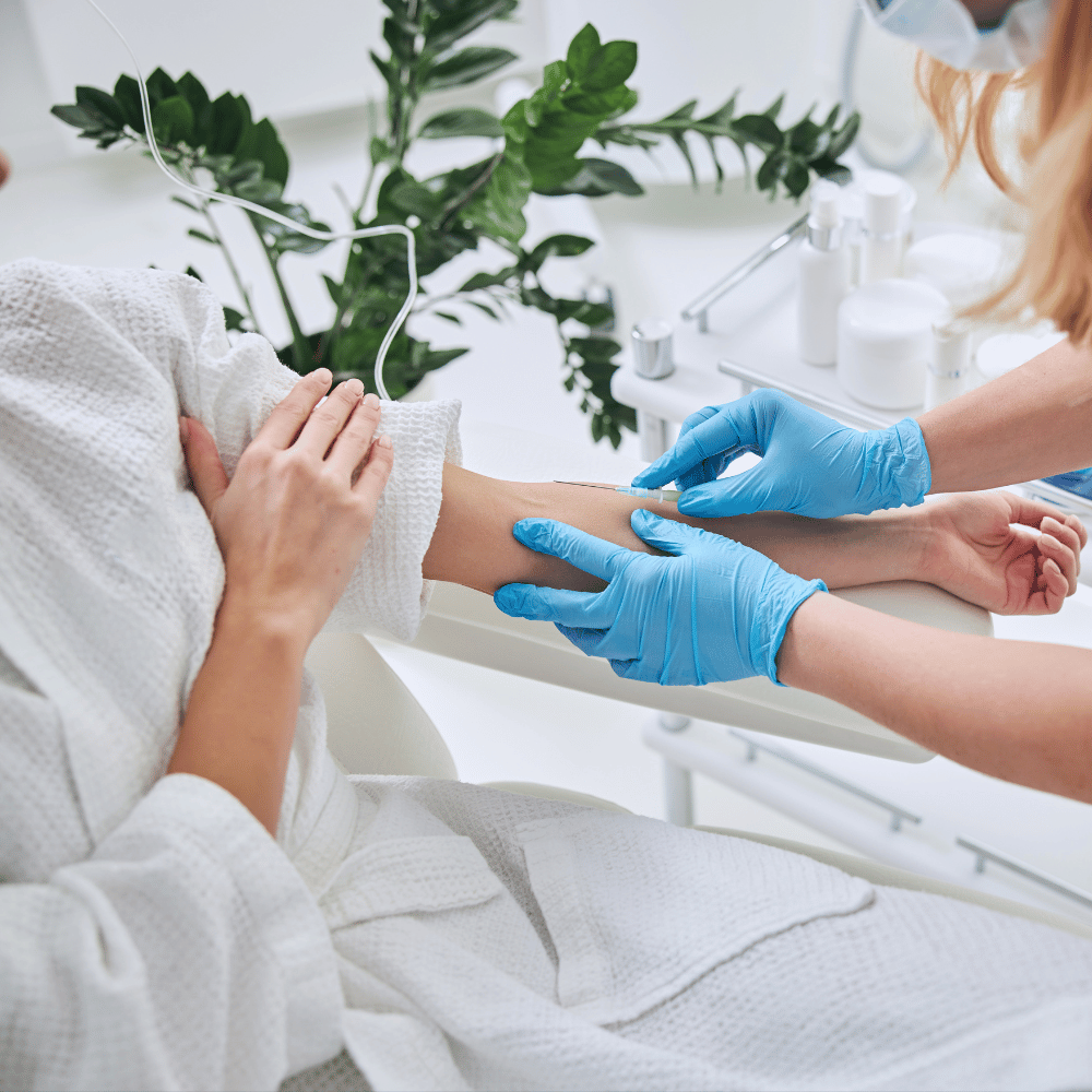 Relaxing IV hydration drip session providing wellness and rehydration benefits at Fanous Medspa in Charlotte.