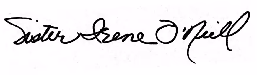 Signature of Sister Irene O'Neill in black ink on a white background.