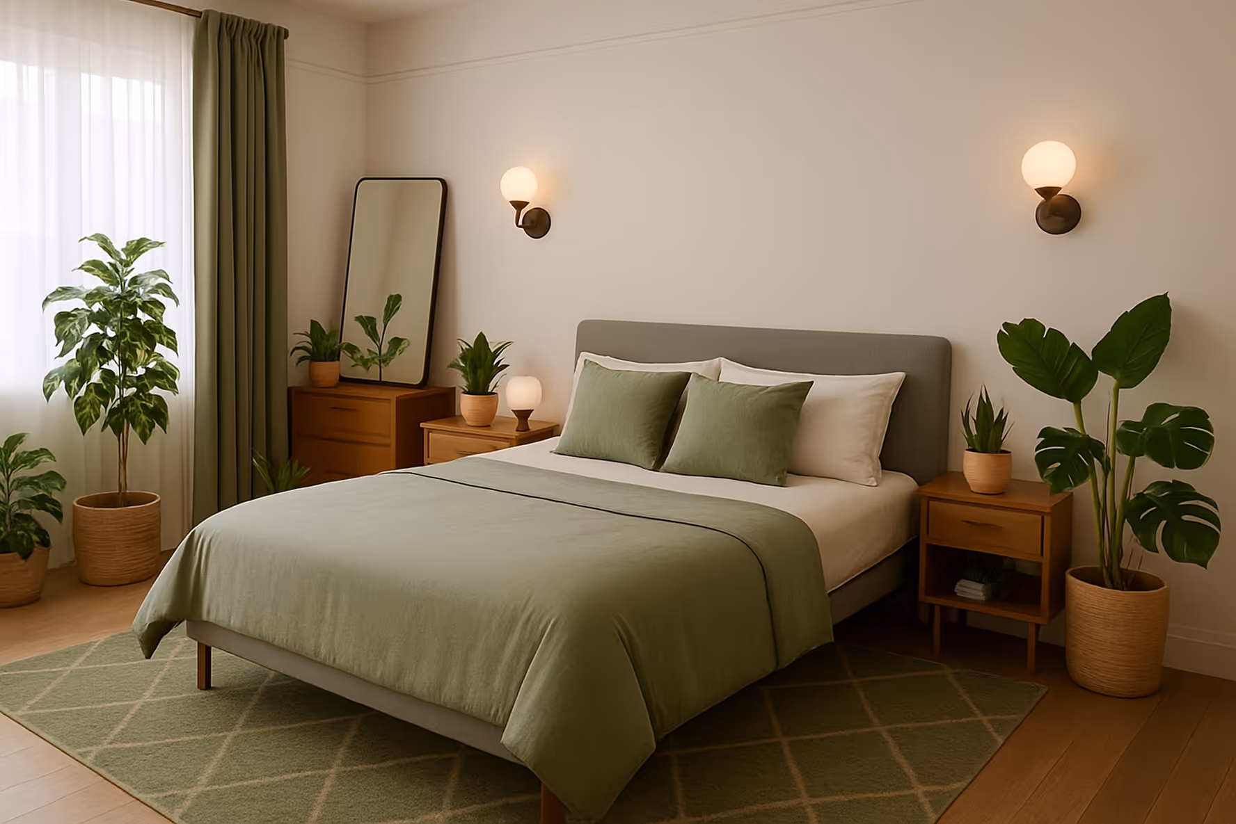 A bedroom with plants