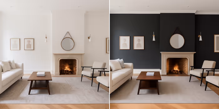 A living room with AI interior wall color suggestions