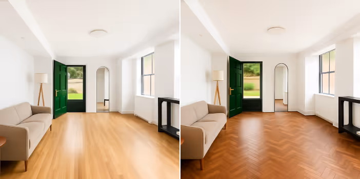 An empty room with AI interior flooring suggestions