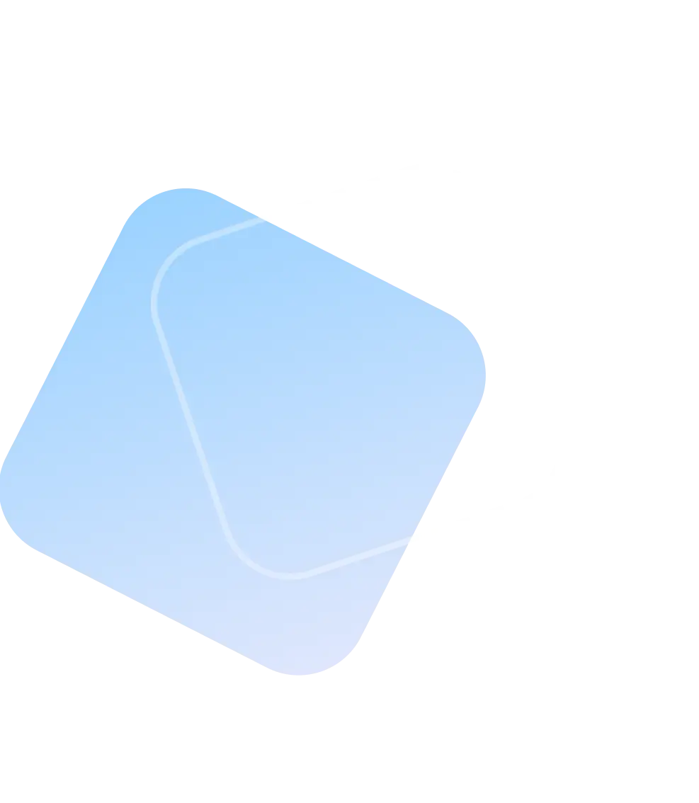 Two overlapping rounded squares, one solid light blue and one white outline, tilted diagonally on a black background.