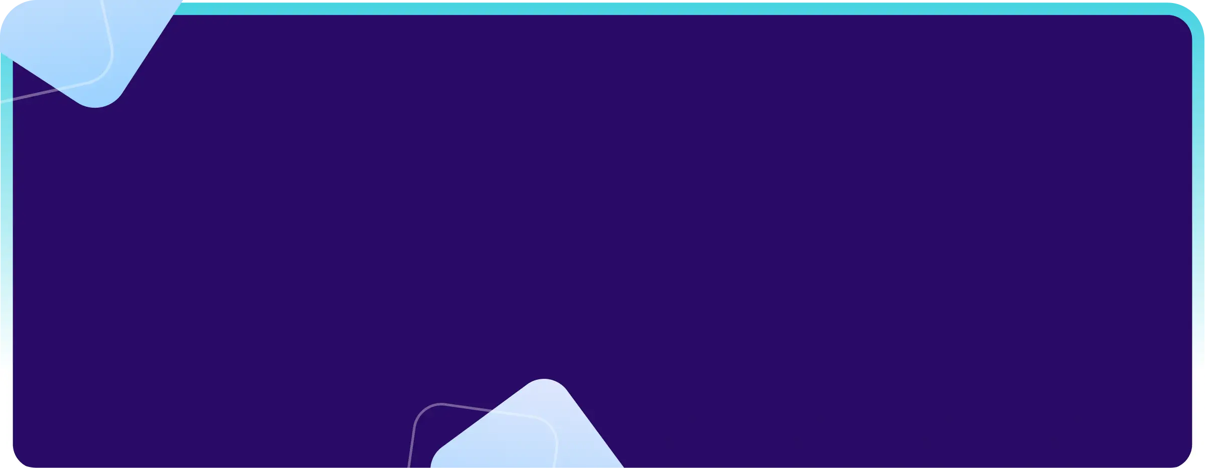 Abstract background with dark purple center and turquoise rounded corners with translucent blue shapes.