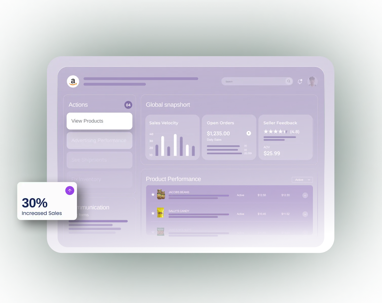 Smiling man with glasses wearing a blue button-up shirt holding a tablet with a graphic showing 'rivnhub' and labels 'Advertising Impact' and 'Brand' in the background.