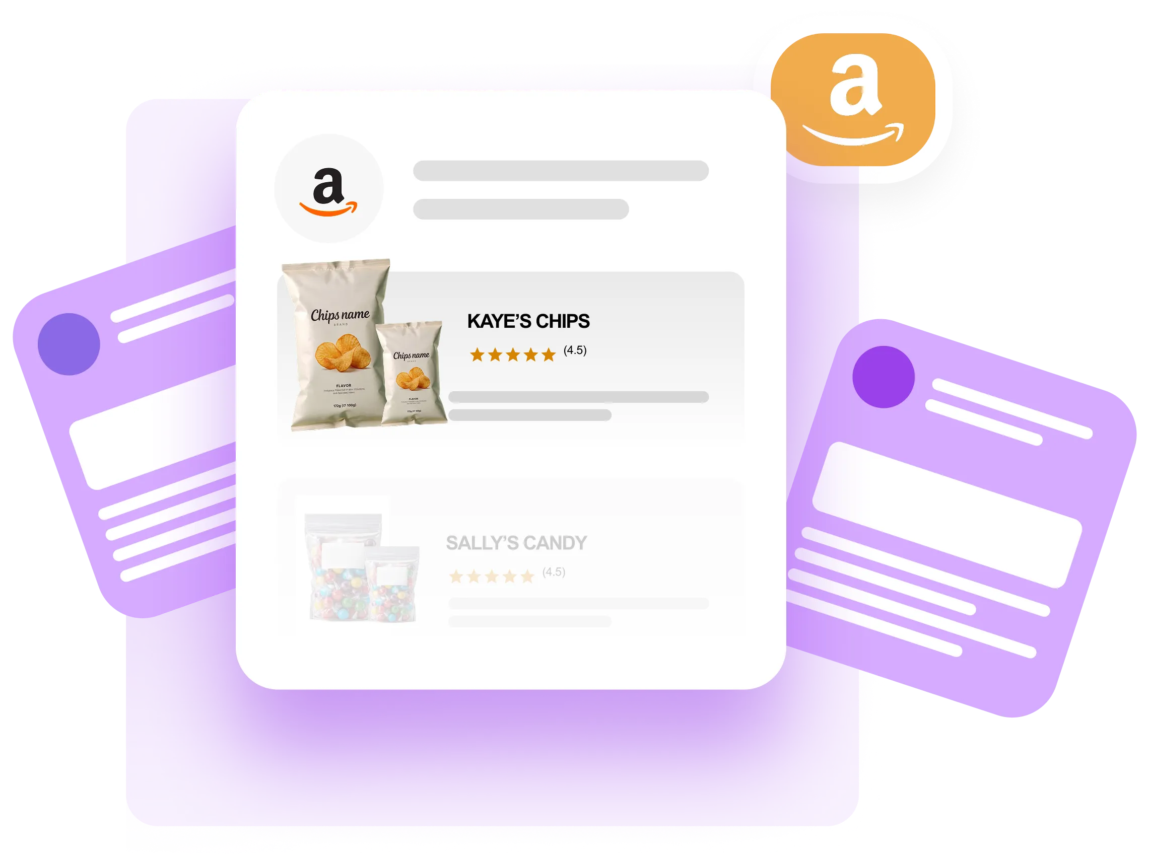 Smiling young woman wearing a white t-shirt and jeans holding an open laptop with TikTok and Amazon logos on a purple background.