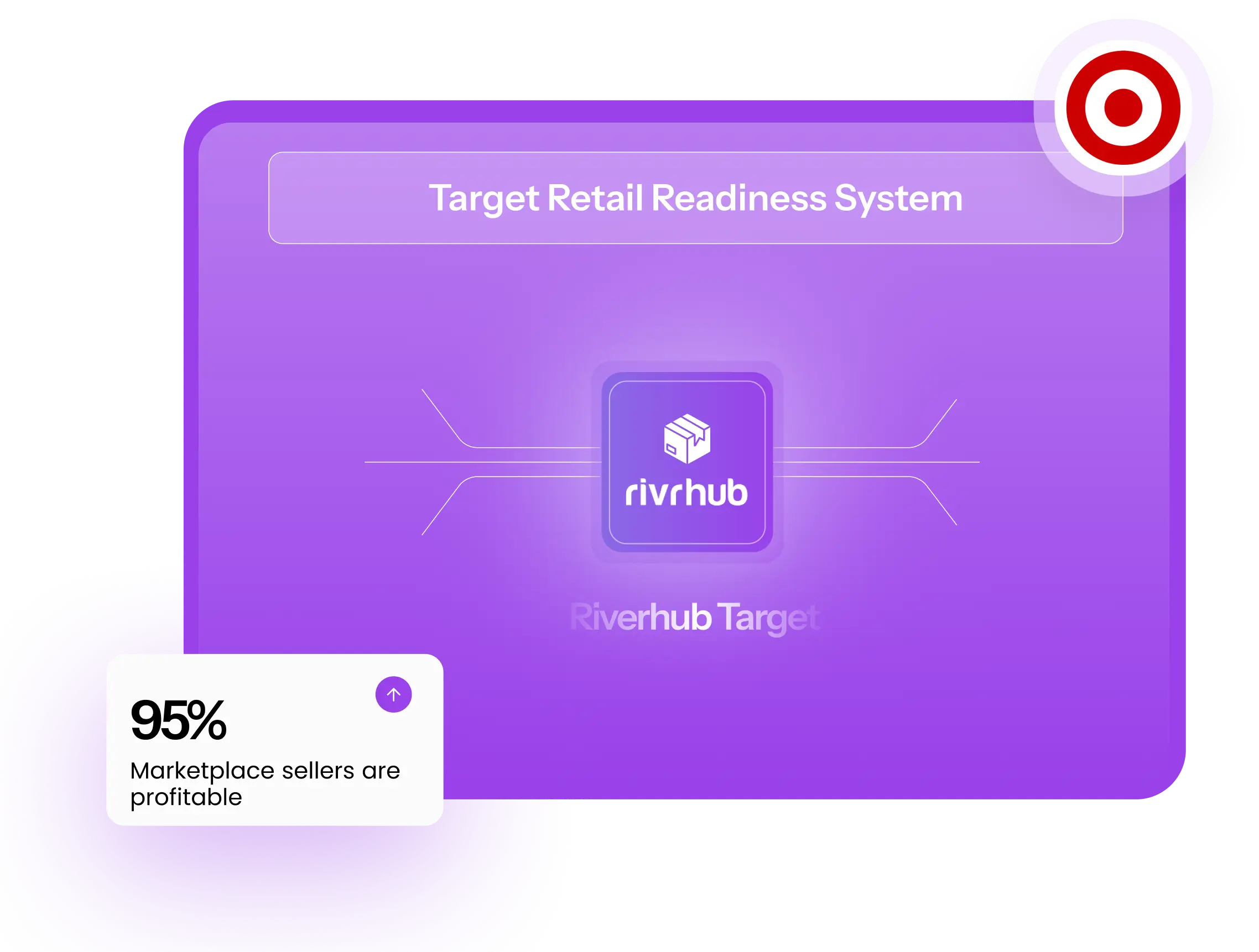 Smiling young woman wearing a white t-shirt and jeans holding an open laptop with TikTok and Amazon logos on a purple background.