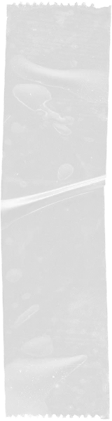 Transparent tape strip with perforated zigzag edges, showing subtle air bubbles and surface texture.