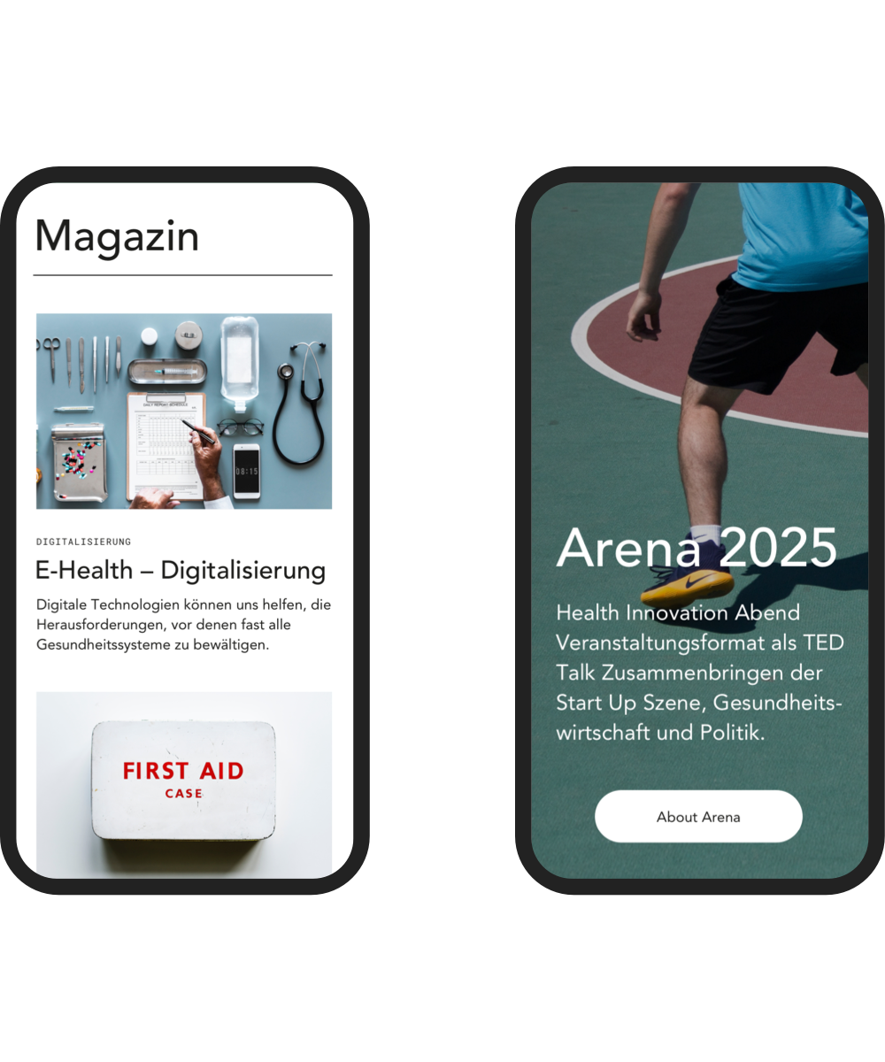Zwei Handybildschirme der HIH Webseite. 