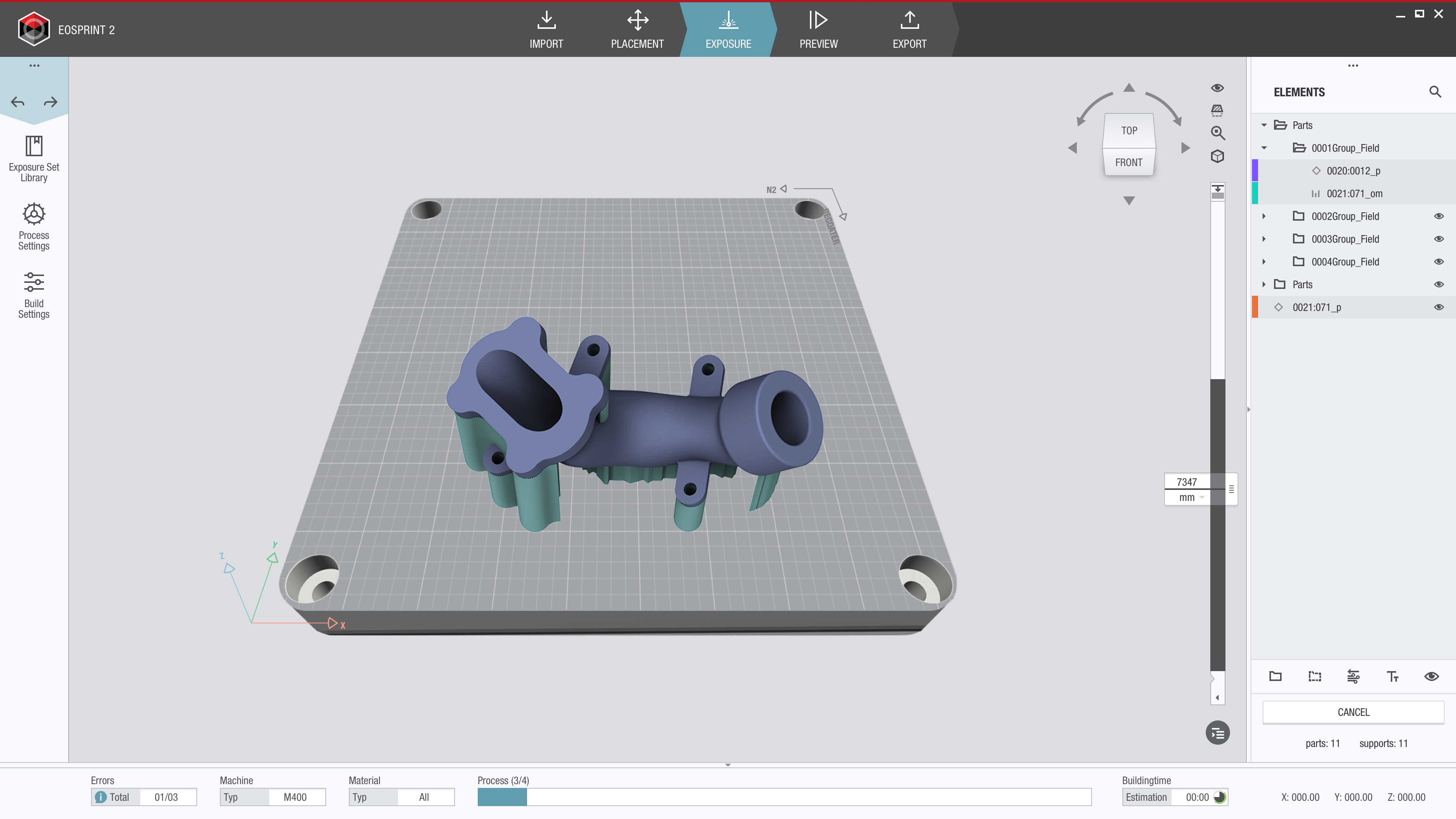 EOSPRINT 2 Ansicht des Bauraums innerhalb der Software.
