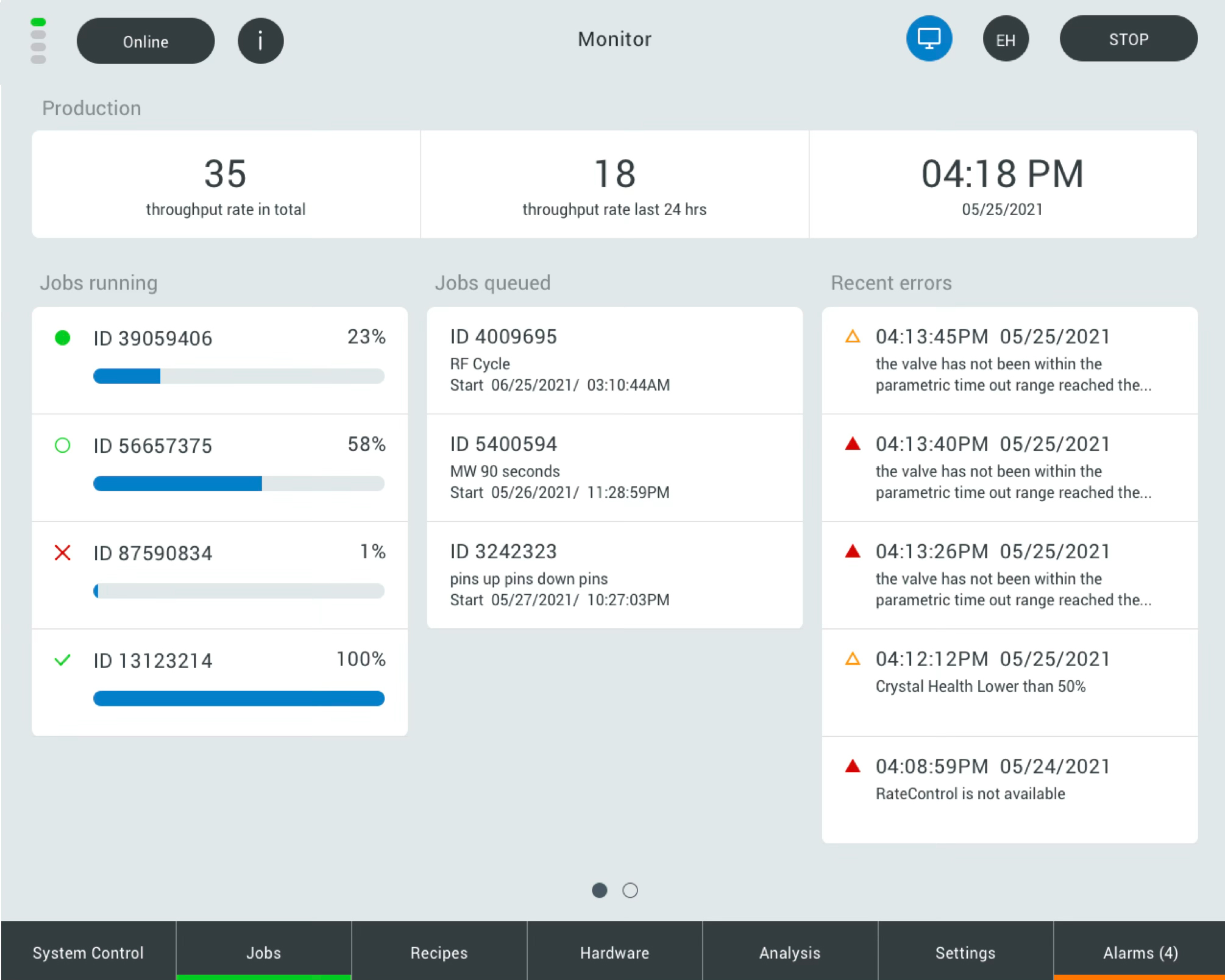 Screen einer Übersicht der unterschiedlichen Arbeitsprozesse.