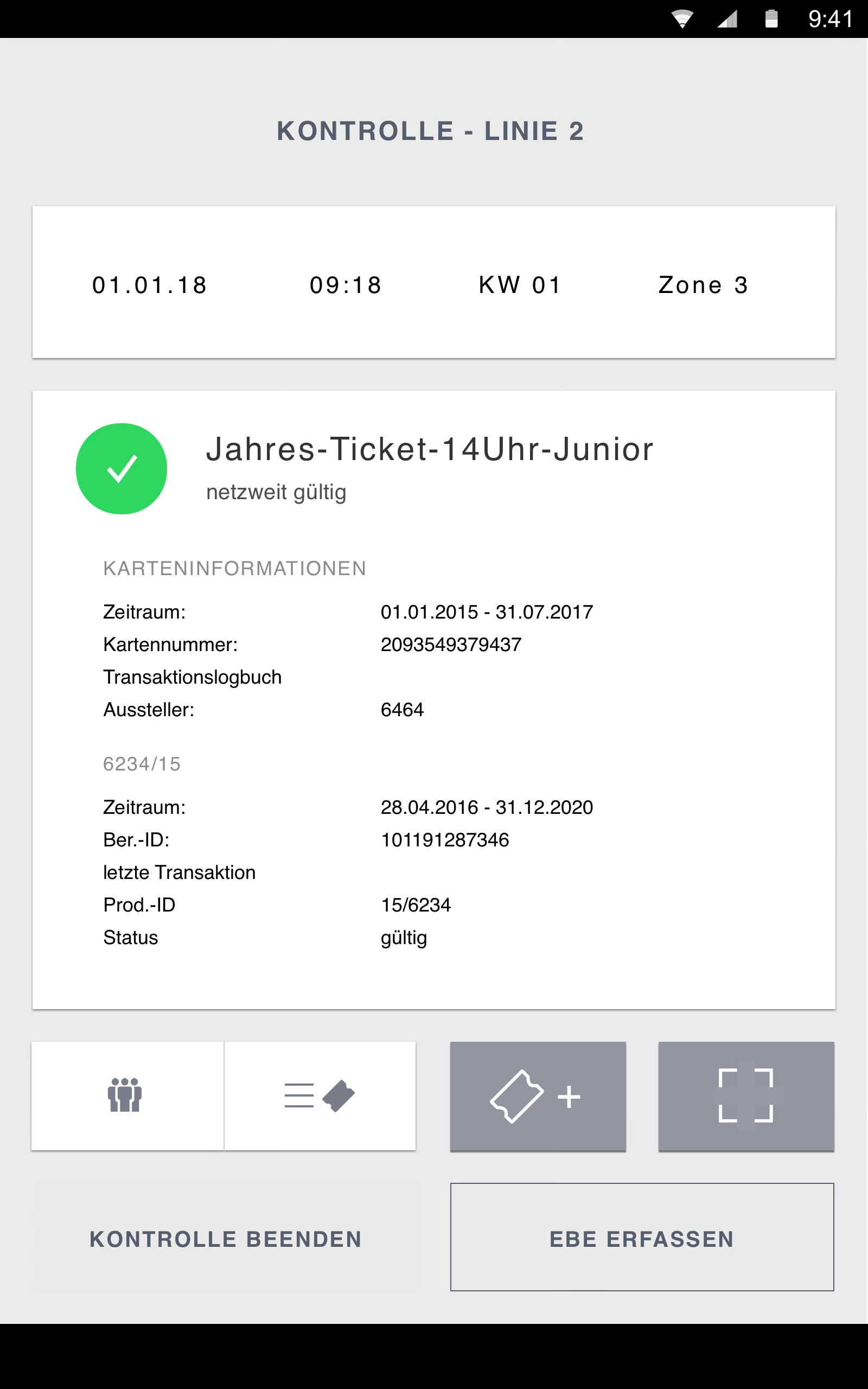Screenshot einer Kontrolle mit der App.