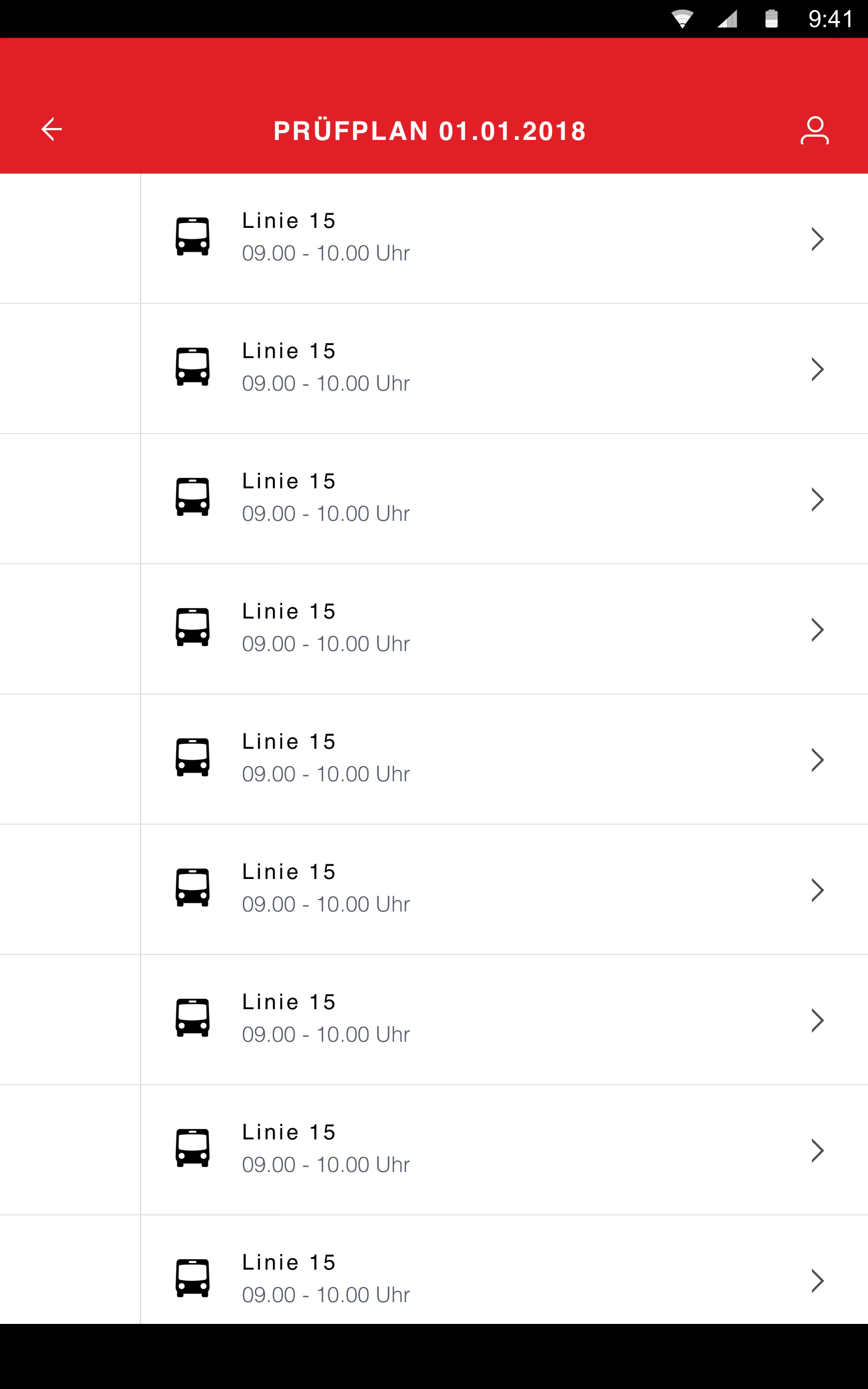 Übersicht des Prüfplans in der App.