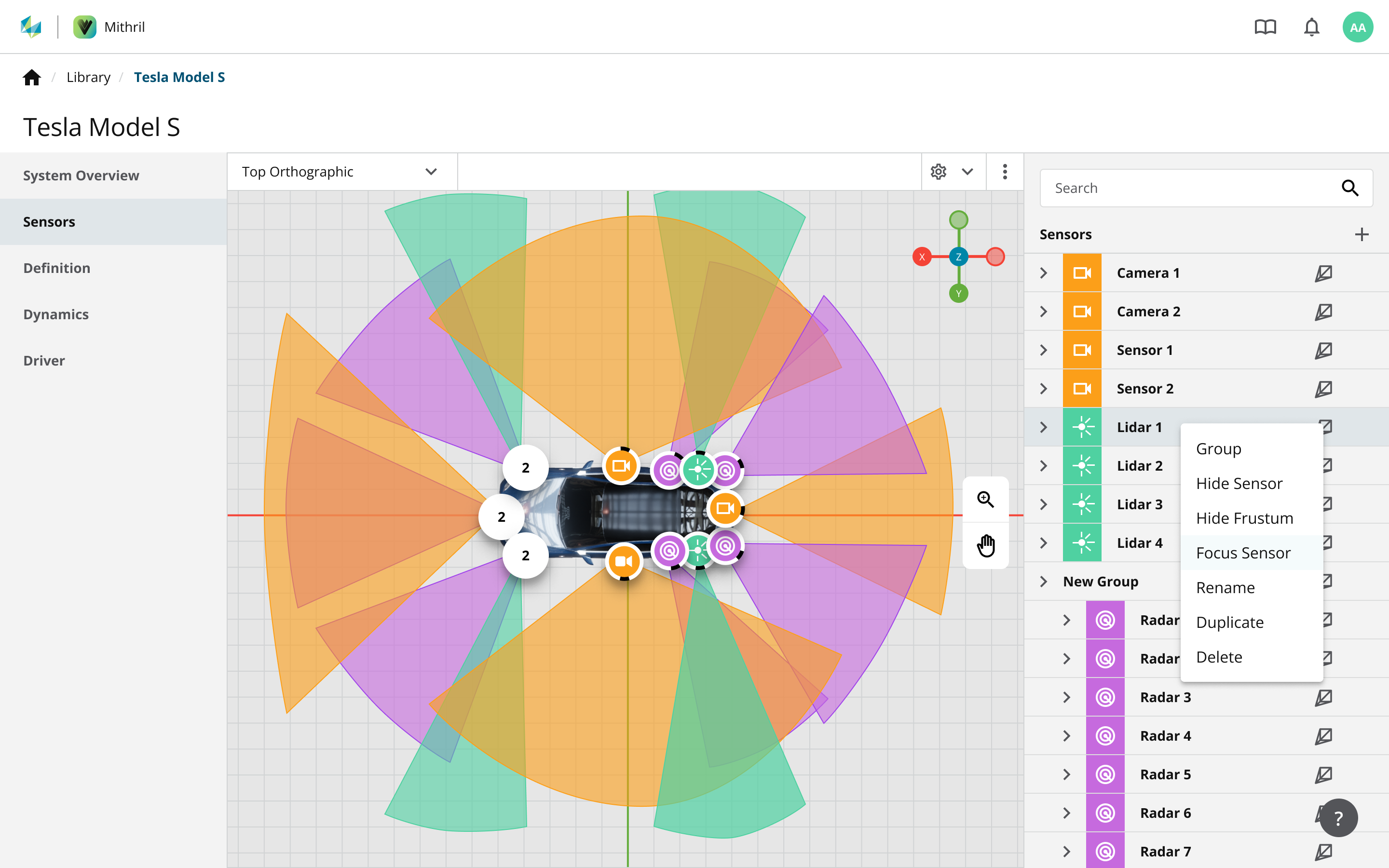 Screen mit Grafik und Übersicht der Sensoren im Auto.