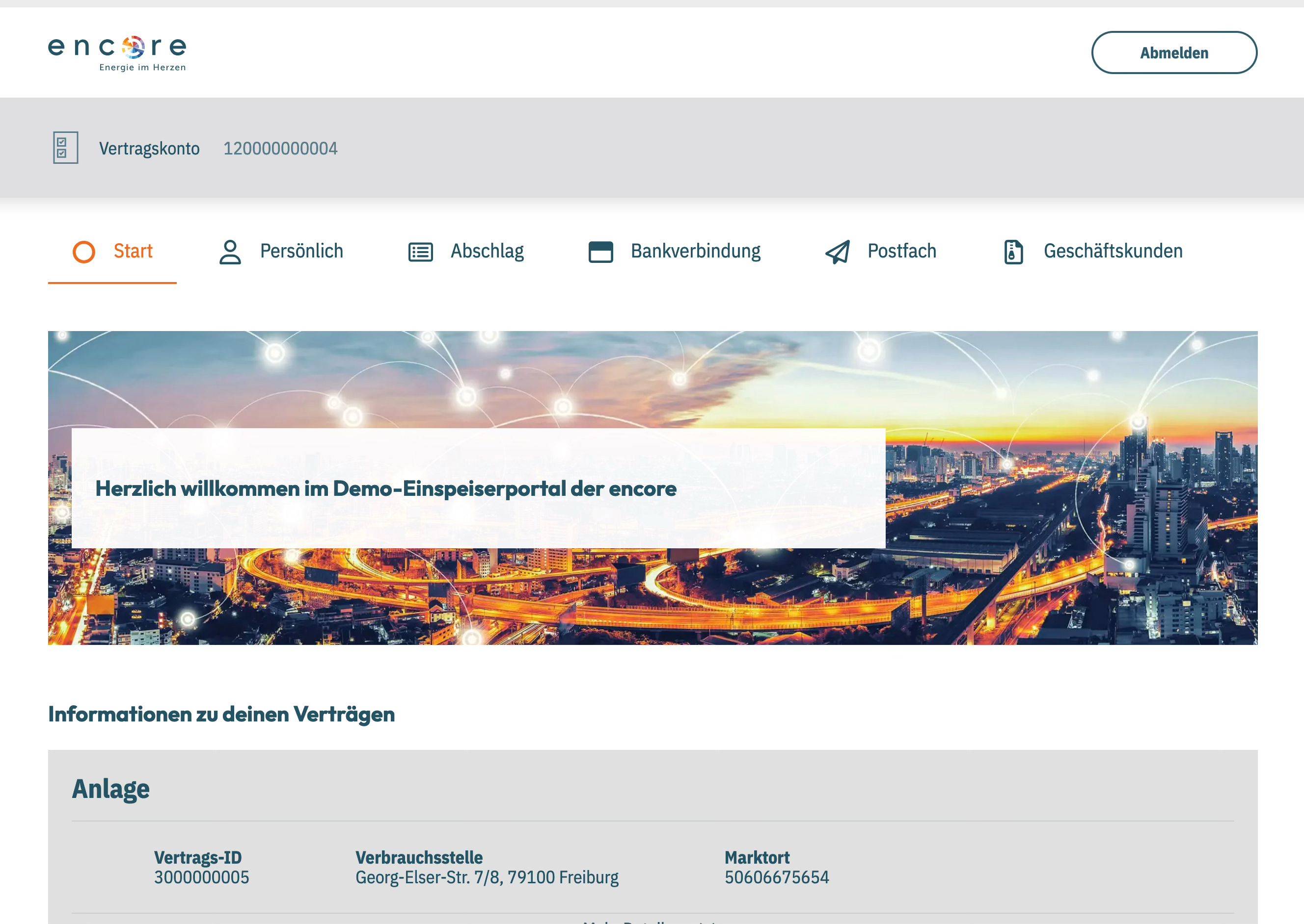 Landing Page der Encore Webseite.