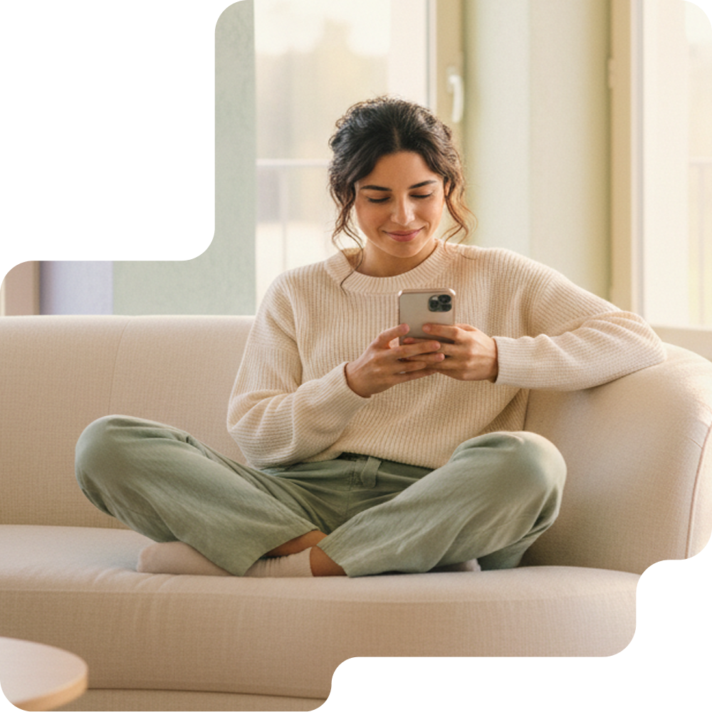 Persona usando su teléfono móvil para descargar y comenzar una declaración fiscal desde la app.
