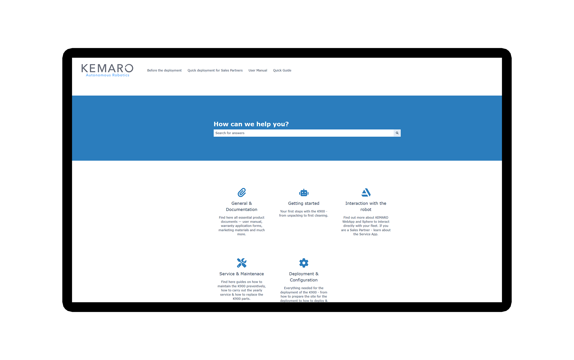Screenshot of KEMARO Academy home page for tutorials and guides.