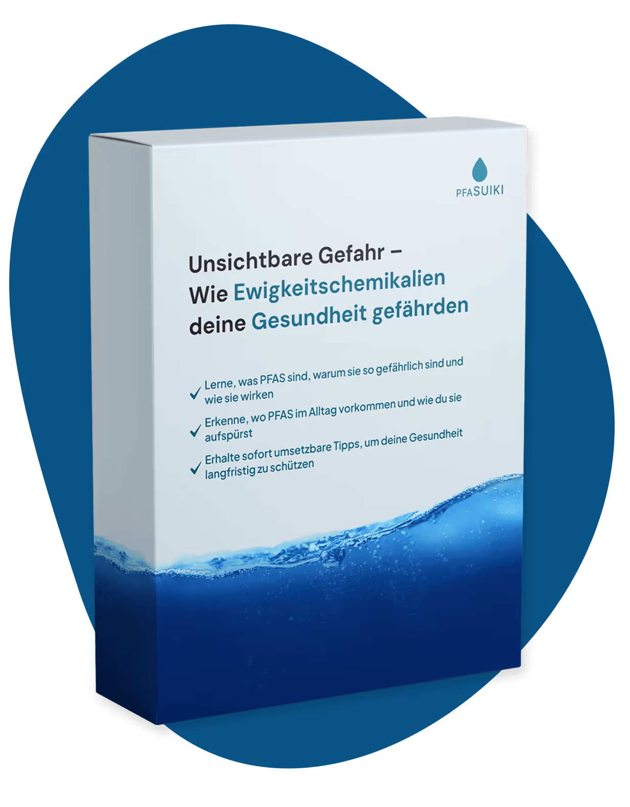 Buch mit Titel zu Umweltchemikalien, weißen und blauen Designelementen auf dem Cover, herausgegeben von PFASWiki.