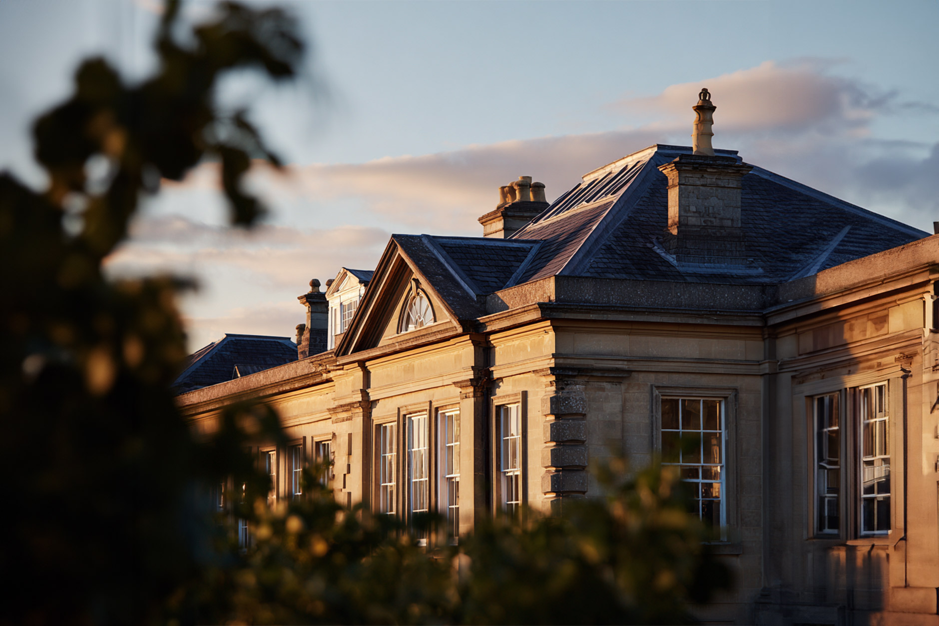 Country home with bushes in foreground