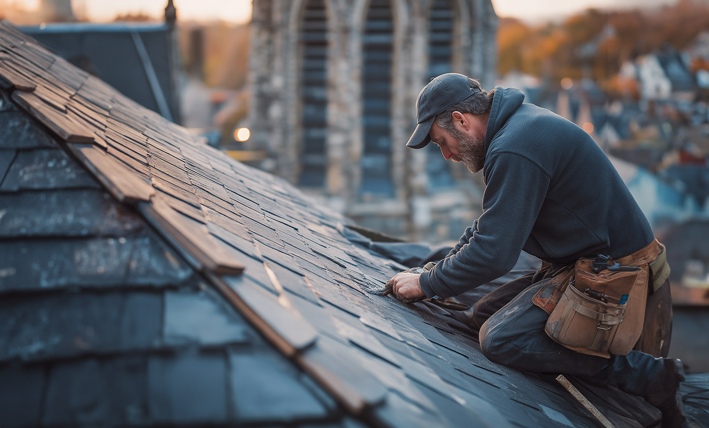 Expert repairing roof
