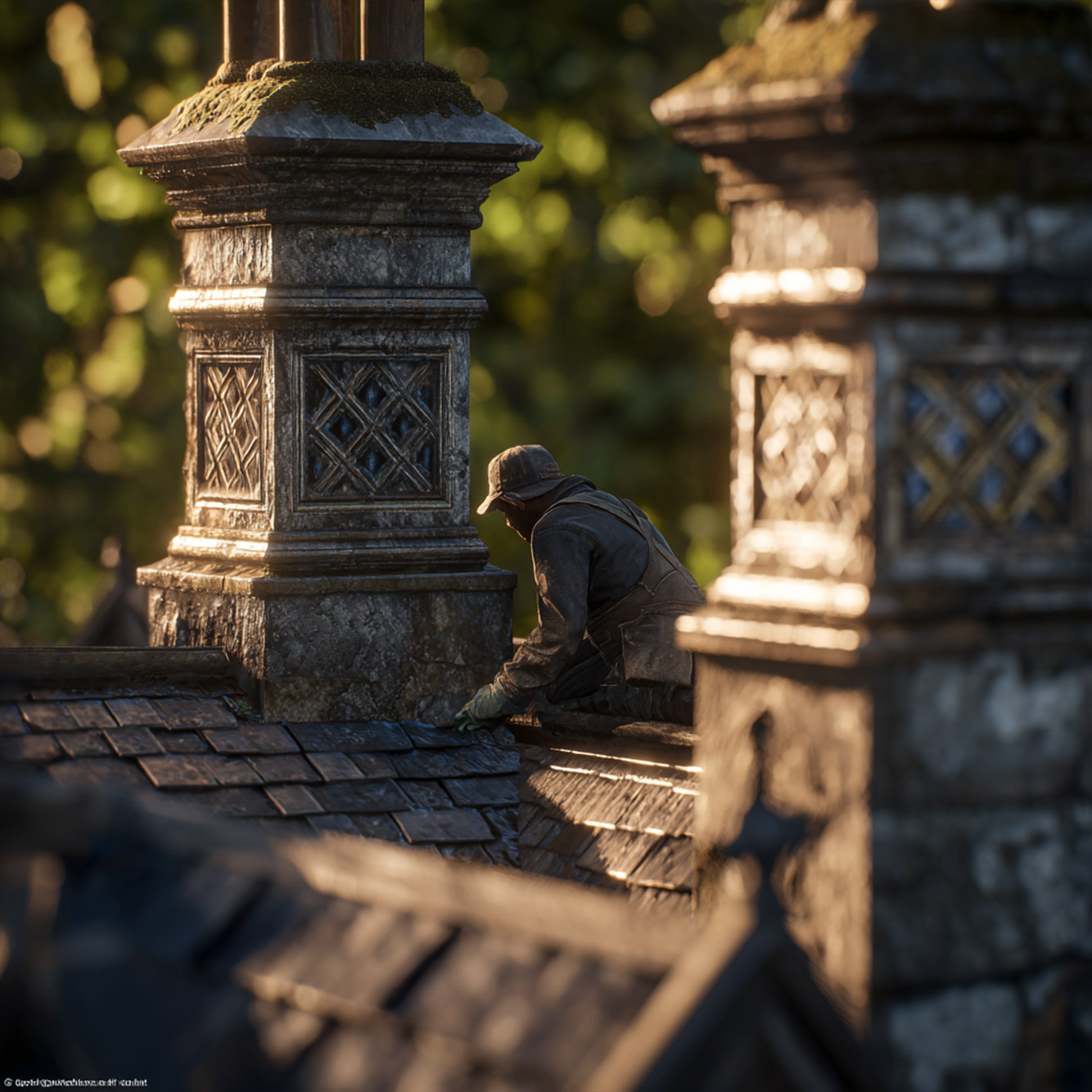 Craftsman working on roof