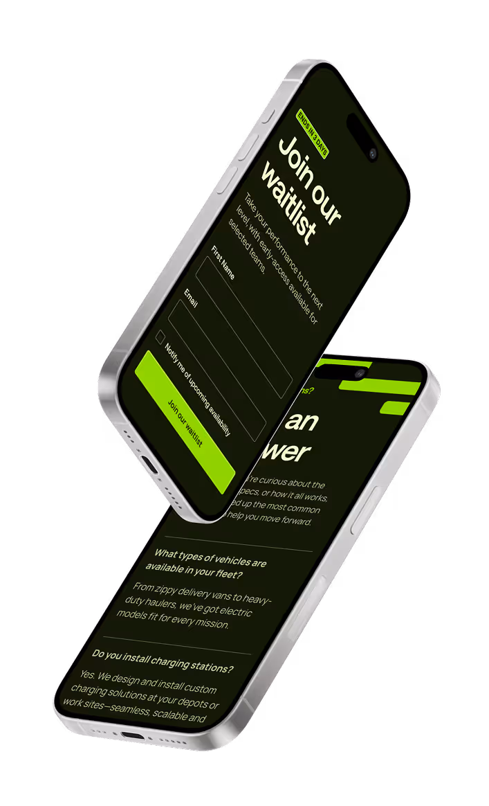 Website with a waitlist feature, shown on two phones.