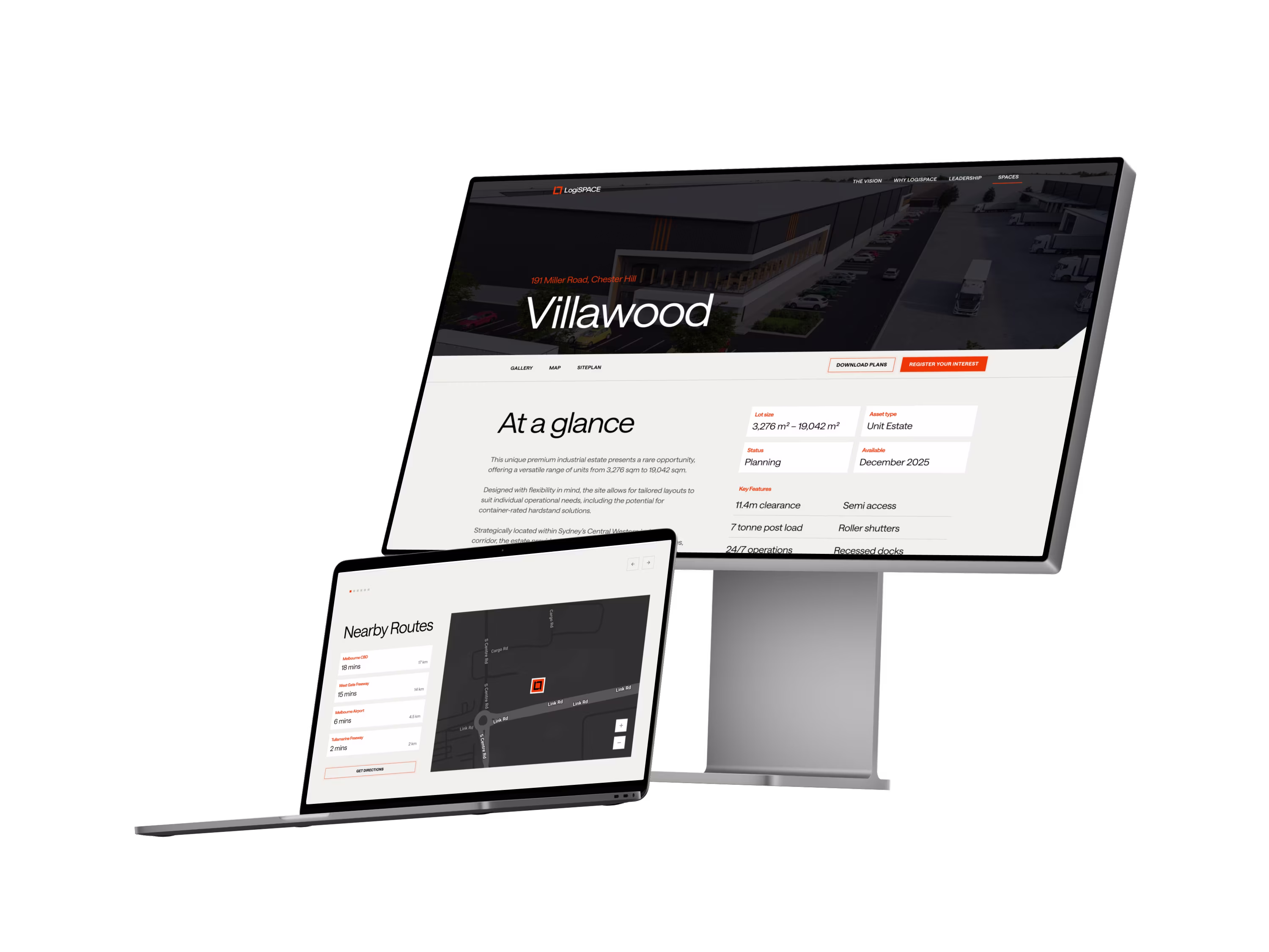 LogiSPACE location page, showing a Villawood estate.