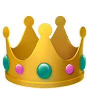 Golden crown adorned with green and pink jewels.