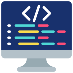 Computer monitor displaying colorful lines of code with HTML tags on a dark blue background.