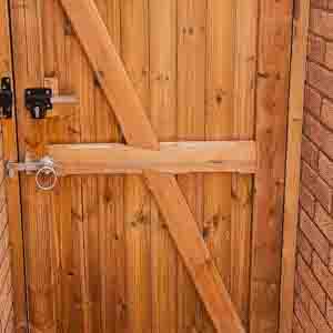 Framed ledged and braced pedestrian gate with galvanised hinges and secure bolt.